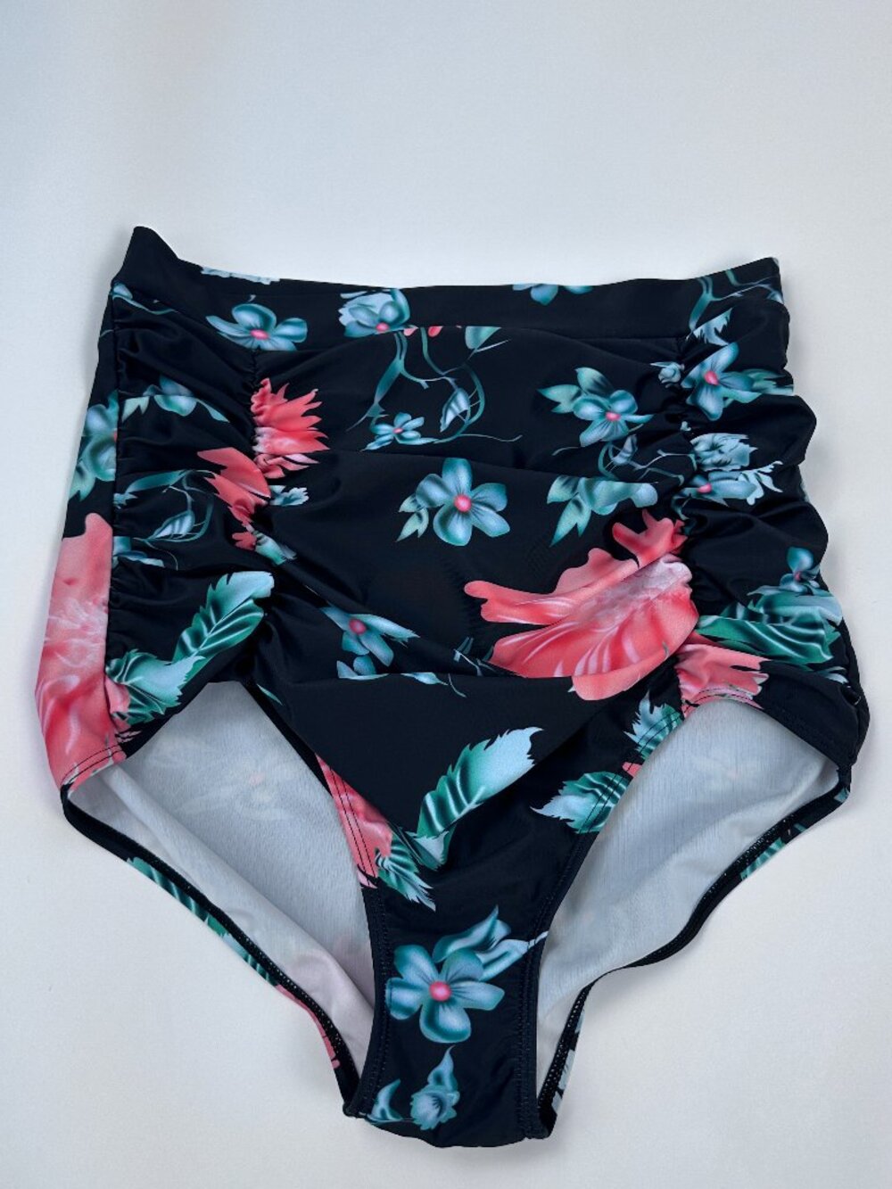 COCOSHIP High Waisted Floral Bikini Bottom Ruched Multicolor Size L